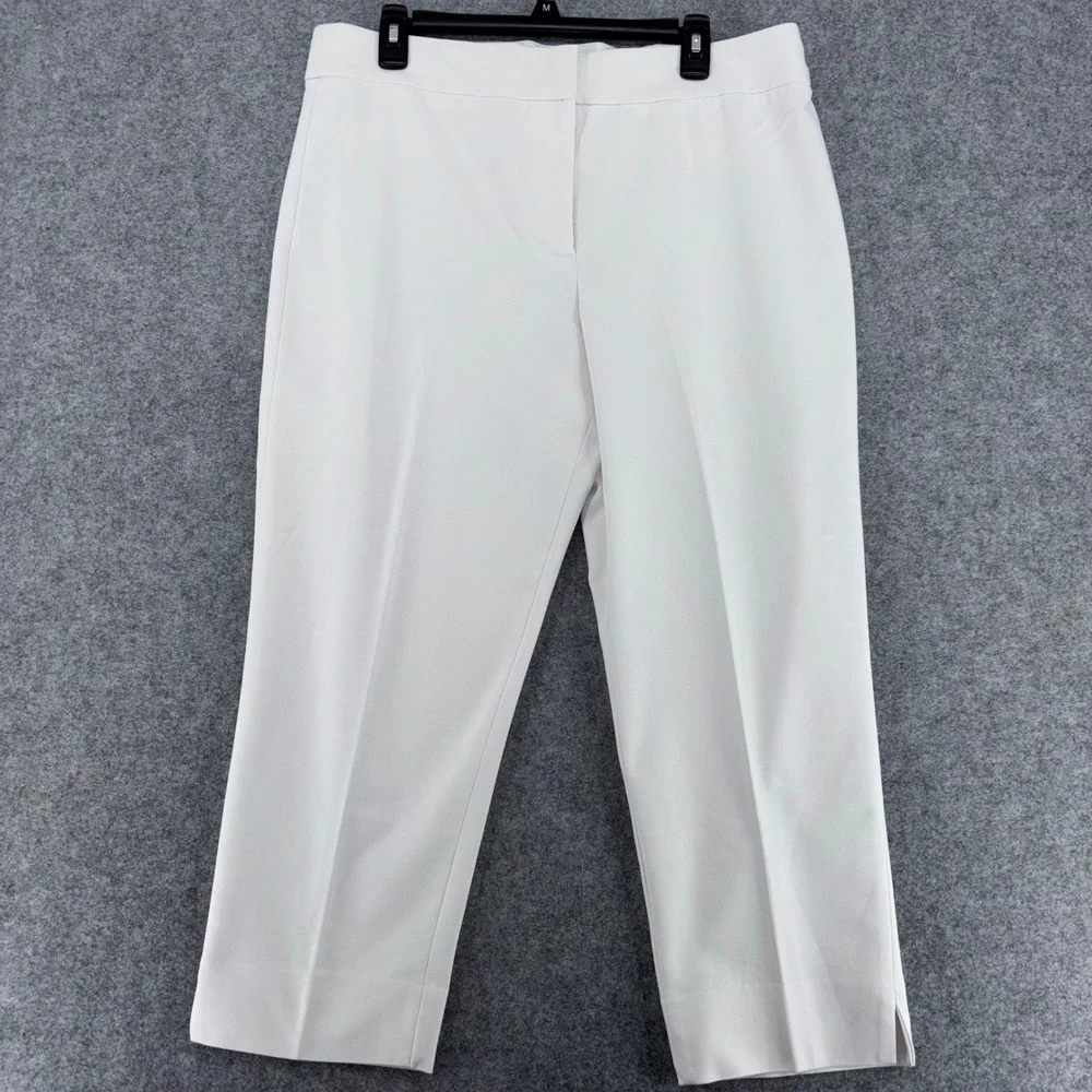 Michael Michael Kors Womens White Cropped Stretch Trousers Size 14 Dress Pants